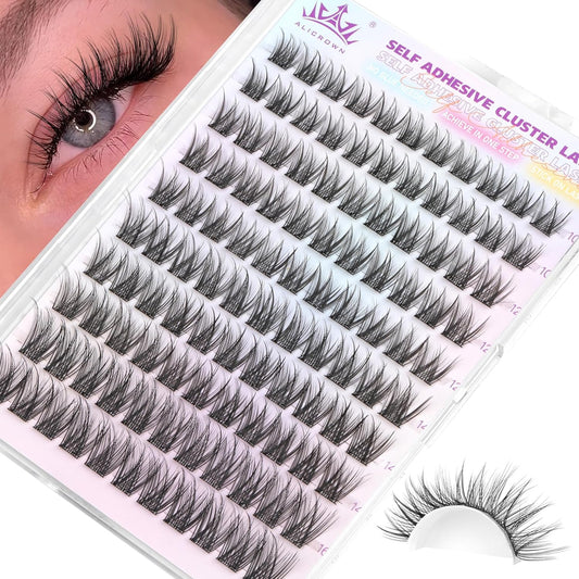 Self Adhesive Eyelashes No Glue Self Adhesive Lash Clusters Pre Glued Eyelashes Clusters Natural Wispy Glueless Eyelash Extensions Reusable DIY Lash Extensions (110Pcs, 10mm-16mm)-FemmiqueWomen