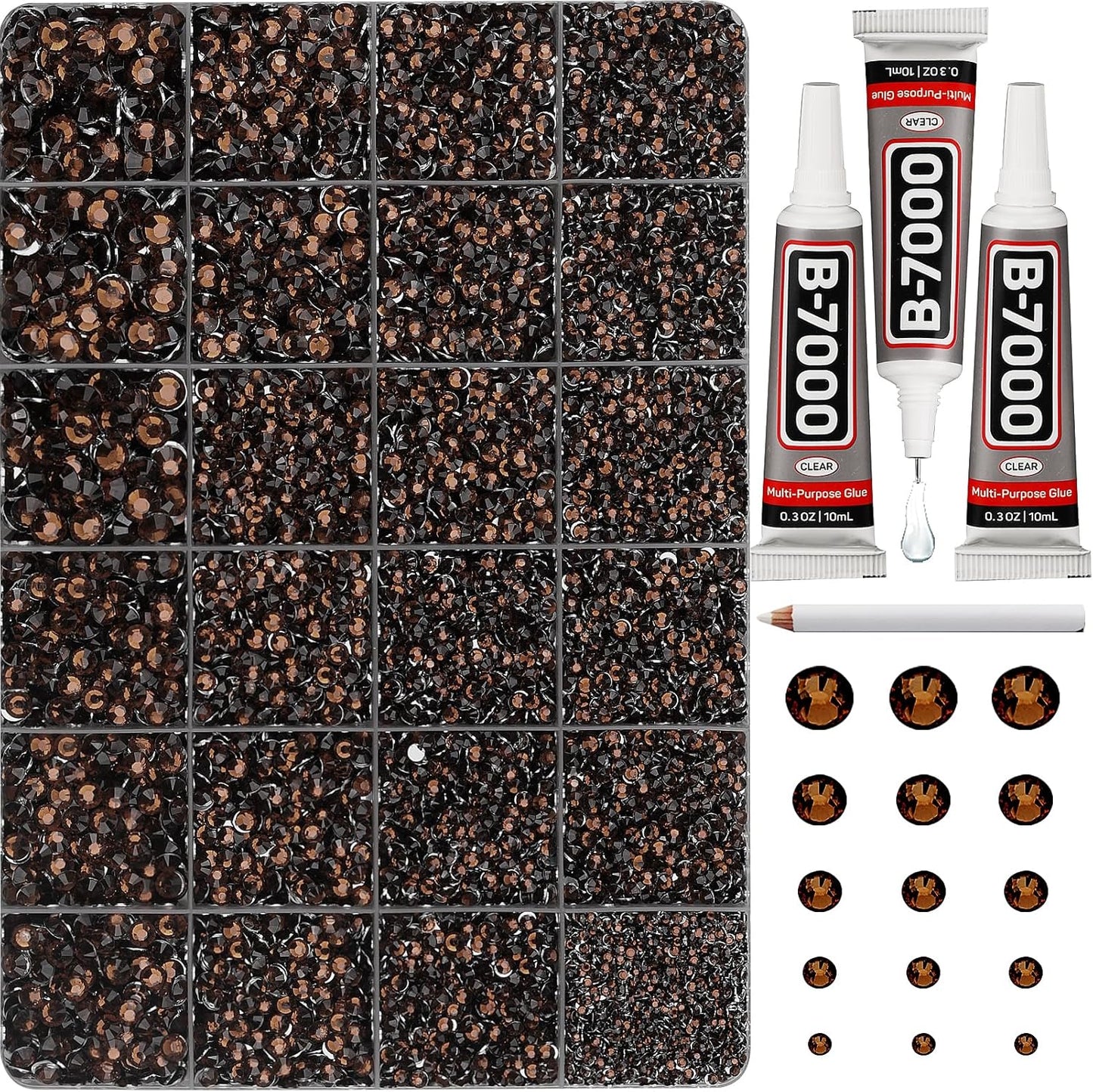 30000Pcs Resin Rhinestones Set for Crafting Bedazzling, Brown Flatback Gems Jewels for Crafts Clothes Shoes Fabric Outfit Nails Makeup, Flat Back Crystal 2-6mm with b 7000 Glue-FemmiqueWomen