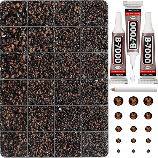 30000Pcs Resin Rhinestones Set for Crafting Bedazzling, Brown Flatback Gems Jewels for Crafts Clothes Shoes Fabric Outfit Nails Makeup, Flat Back Crystal 2-6mm with b 7000 Glue-FemmiqueWomen