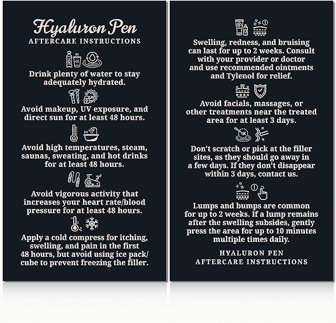 100 Pack - Premium Hyaluron Pen Lip Filler Aftercare Instructions Card 2 x 3.5" Accessories Supplies Kit Care - HP20A100_N-FemmiqueWomen