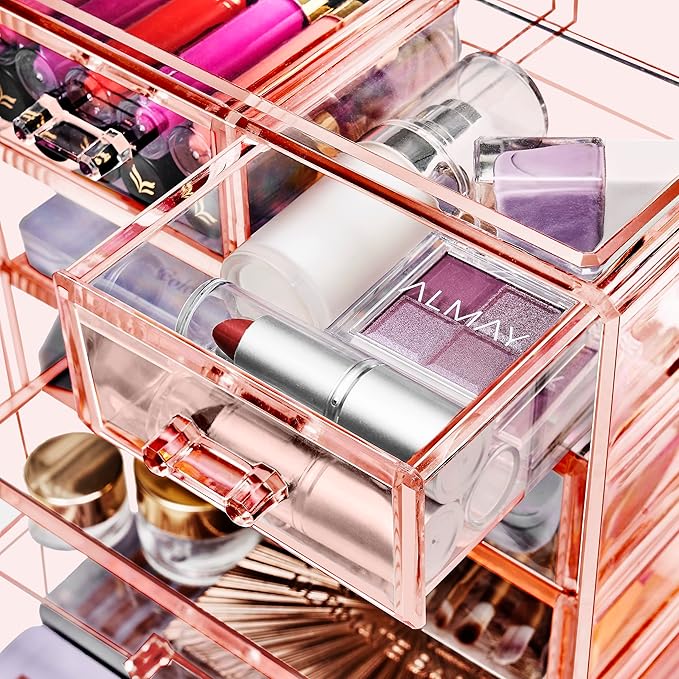 Sorbus Acrylic Makeup Organizer - Organization and Storage Case for Cosmetics Make Up & Jewelry - Big Clear Makeup Organizer for Vanity, Bathroom, College Dorm, Closet, Desk (4 Large, 2 Small Drawers)-FemmiqueWomen