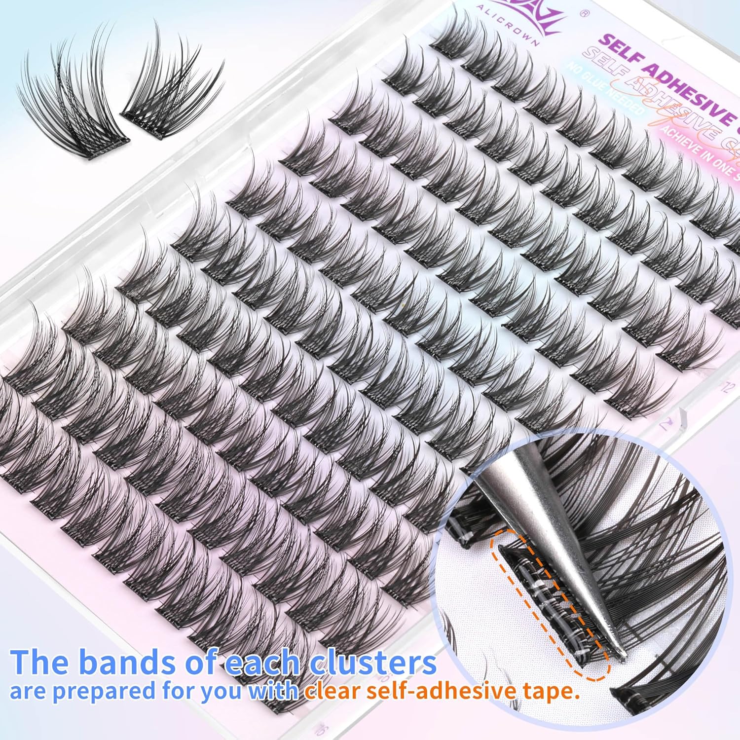 Self Adhesive Eyelashes No Glue Self Adhesive Lash Clusters Pre Glued Eyelashes Clusters Natural Wispy Glueless Eyelash Extensions Reusable DIY Lash Extensions (110Pcs, 10mm-16mm)-FemmiqueWomen