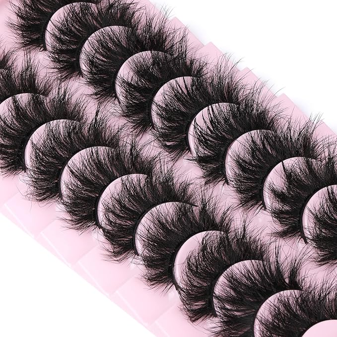 Mink Lashes 8D Volume Dramatic False Eyelashes Soft 20 mm 10 Pairs Pack Wispy FANXITON Faux Mink Eye Lashes-FemmiqueWomen