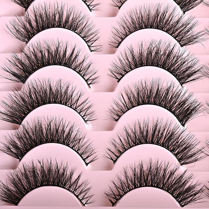FARRED Cat Eye Lashes Short Natural Eyelashes Fluffy Wispy Lashes 14 Pairs False Lash Wispy Volume Fake Eyelash Faux Mink Strip Lashes Pack for Daily Makeup (F13 | 7-14 mm)-FemmiqueWomen