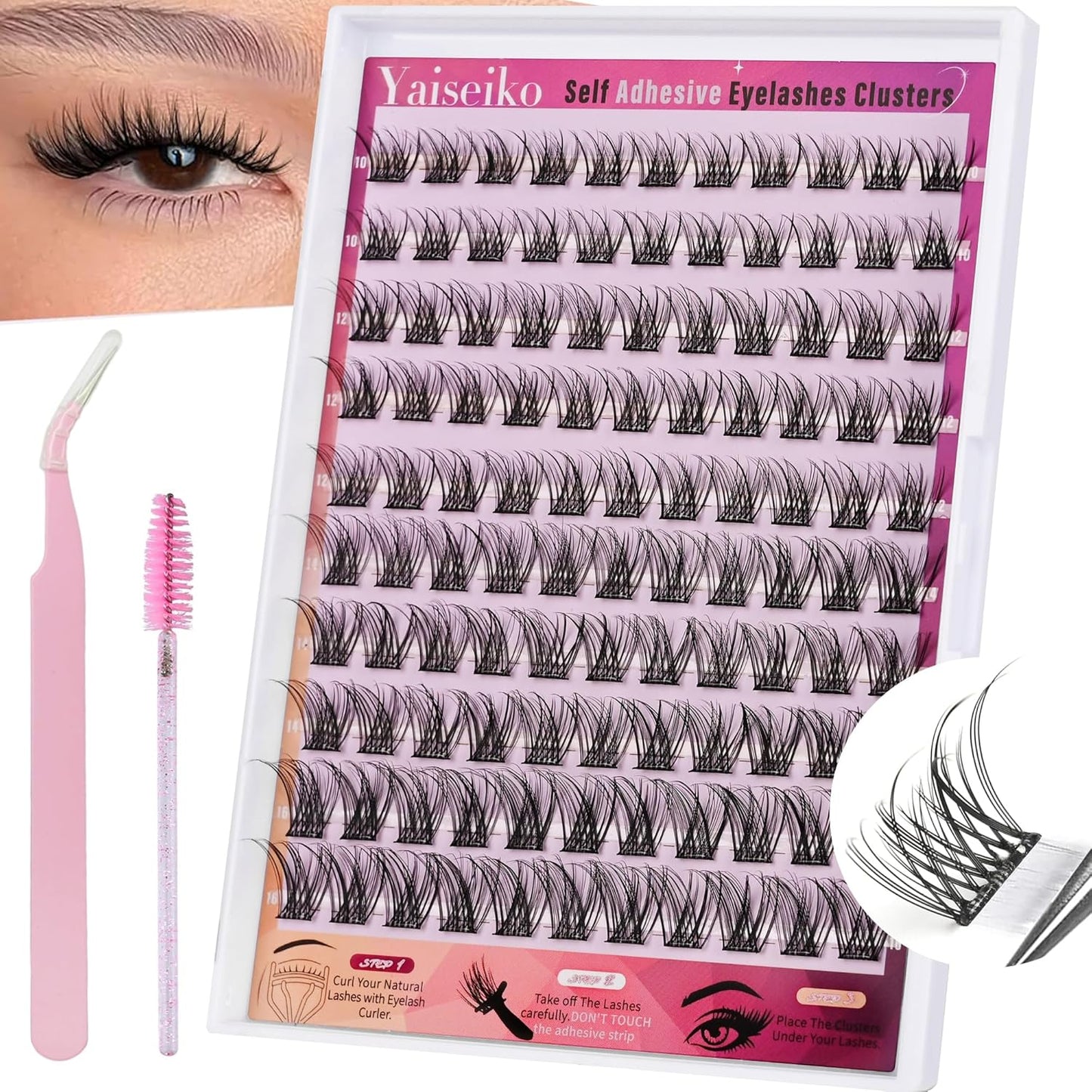 Self Adhesive Eyelashes Clusters Kit Lash Clusters DIY Eyelashes Pre Glued Lashes Extensions No Glue Needed lash Clusters D Curl Individual Lashes(A02,10-16mm,110Pcs)-FemmiqueWomen