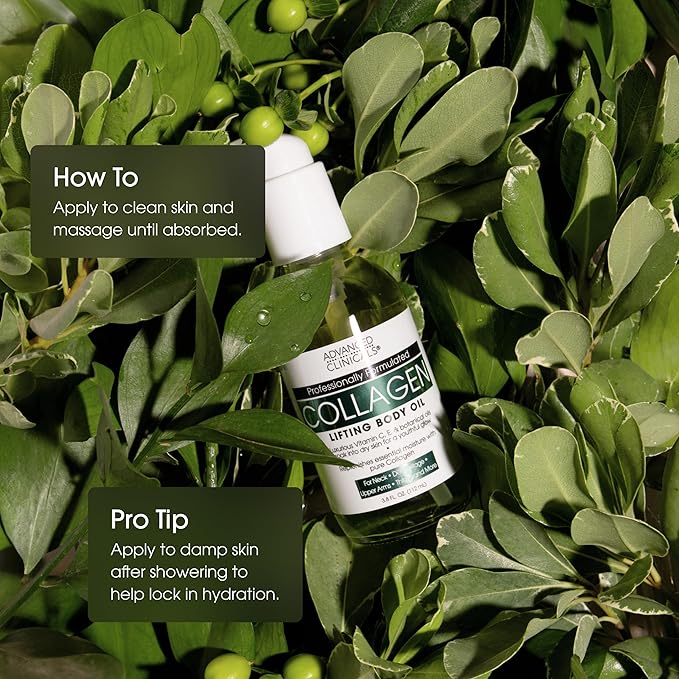 Advanced Clinicals Hydrating Collagen Oil For Body & After Shower | Visible Anti Aging Moisturizing Collagen Body Oil For Women & Men Helps Soften Appearance Of Crepe Skin & Wrinkles, 3.8 Fl Oz, 2pc-FemmiqueWomen