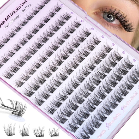 ALICE Self Adhesive Lashes Natural Look Self Adhesive Lash Clusters Wispy Reusable Press on Lashes Pre-Glue 8-14mm 120pcs C-Curly No Glue Needed Eyelashes-FemmiqueWomen