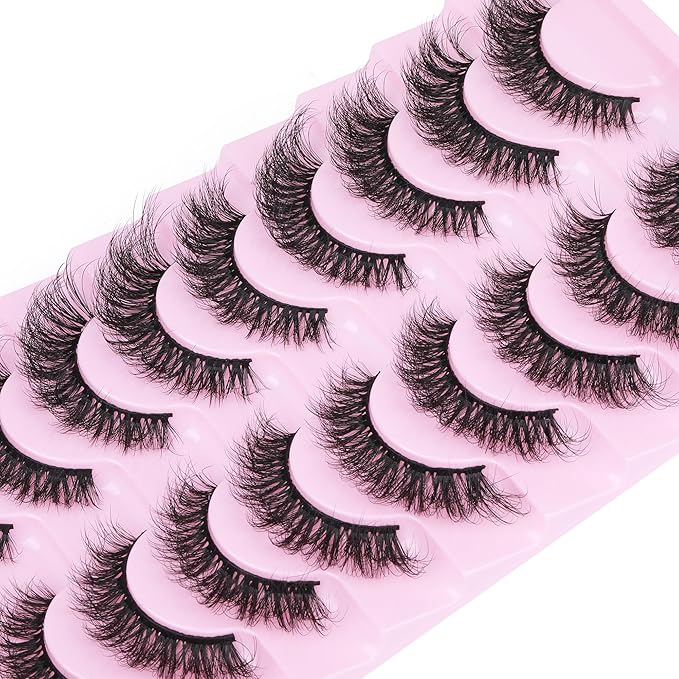 Mink Lashes 10 Pairs False Eyelashes D Lashes Natural Cat Eye Volume Faux Mink Lashes Wispy 18 mm 5D Thick Soft Eyelashes Pack by FANXITON-FemmiqueWomen