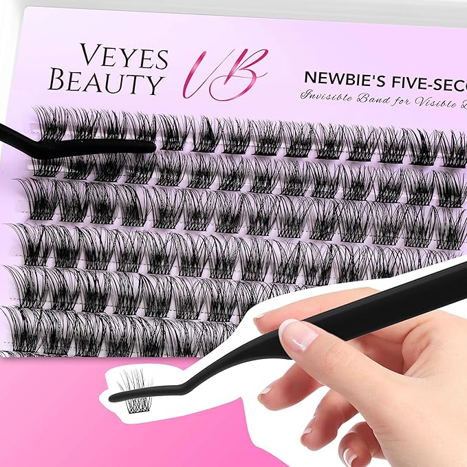 VEYESBEAUTY Lash Clusters Individual Eyelash Extensions Thin & Invisible Band DIY False Eyelashes for Self-application Newbie's Five-Second Series Wispy Lash Tray, Boldeye 8-16mm Mixed Length-FemmiqueWomen