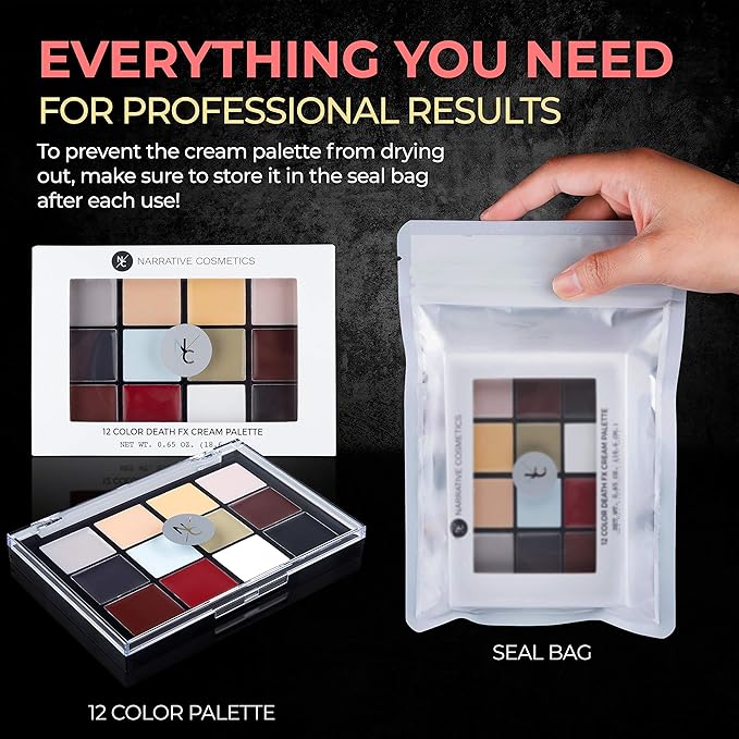 12-Color Death FX Cream Palette, Professional Quick Drying Waterproof SFX Makeup for the Stage, Film, Costumes, Cosplay, Halloween-FemmiqueWomen