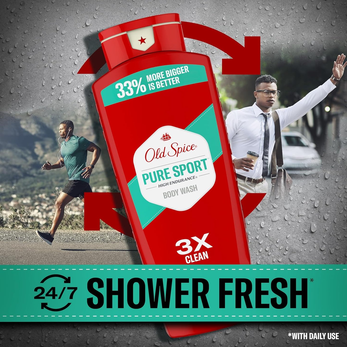 Old Spice Refreshing Body Wash for Men, High Endurance, 3X Defense, 24/7 Shower Fresh with Long Lasting Scent, Pure Sport Scent, 24 oz (Pack of 4)-FemmiqueWomen