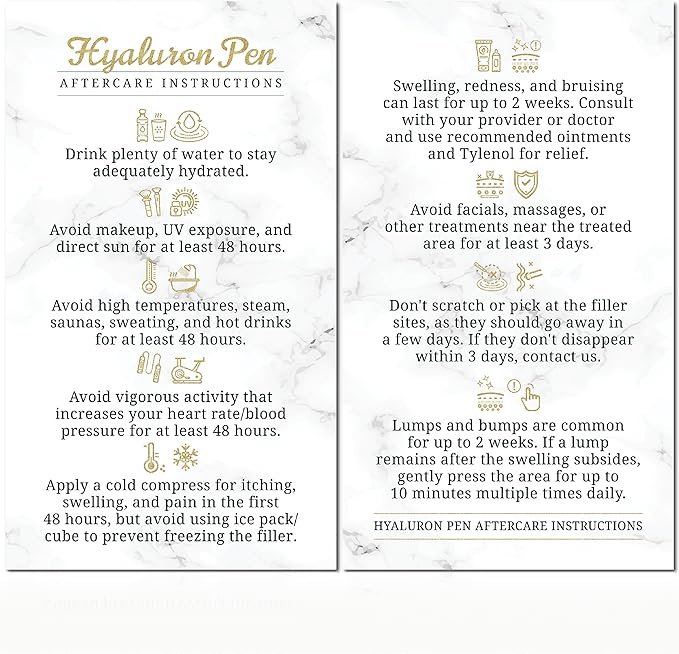 100 Pack - Premium Hyaluron Pen Lip Filler Aftercare Instructions Card 2 x 3.5" Accessories Supplies Kit Care - HP22A100_N-FemmiqueWomen