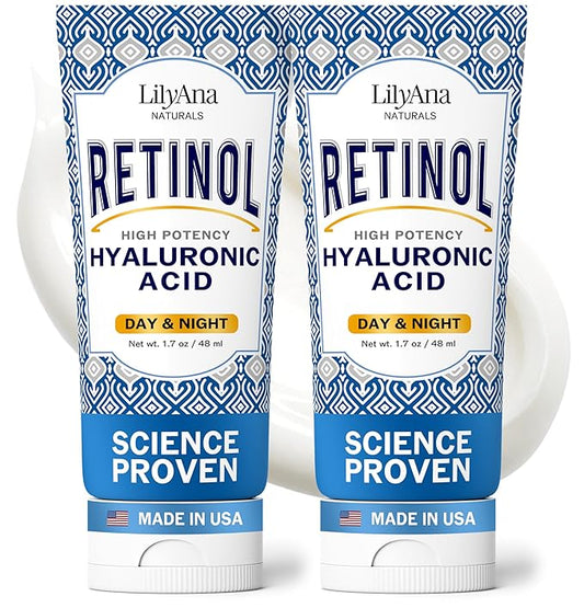 LilyAna Naturals Retinol Cream - Anti-Aging Moisturizer for Face & Neck, Made in USA, Wrinkle Reduction - 1.7oz, 2 Pack-FemmiqueWomen