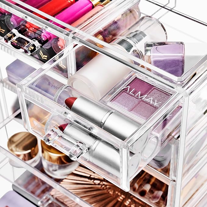 Sorbus Acrylic Makeup Organizer - Organization and Storage Case for Cosmetics Make Up & Jewelry - Big Clear Makeup Organizer for Vanity, Bathroom, College Dorm, Closet, Desk (4 Large, 2 Small Drawers)-FemmiqueWomen