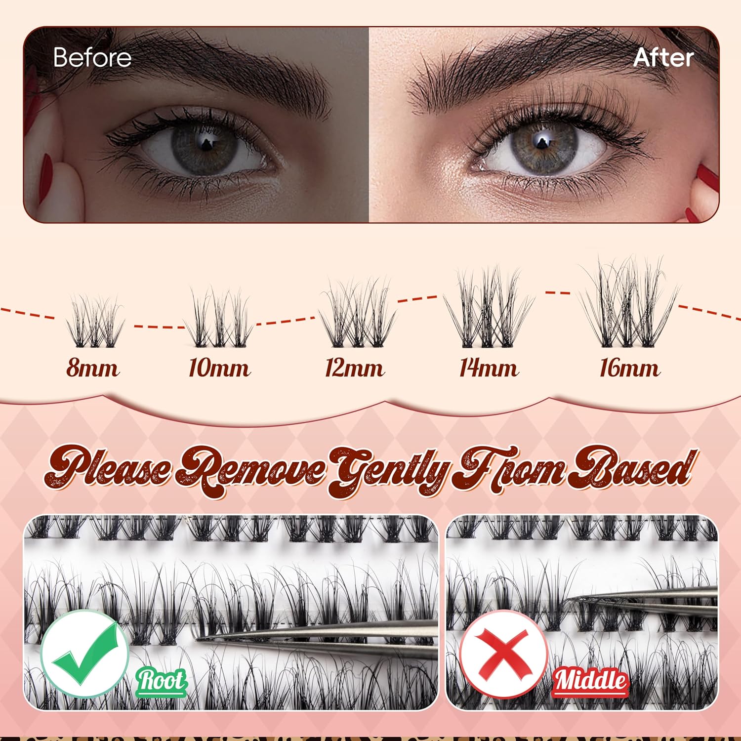 Lash Clusters 0.05mm PBT Fiber Eyelash Clusters, 0.1mm Superfine Invisiband D Curl Diy Lash Extension, 72pcs 8-16mm Individual Like Eyelash Extensions (Soul-D-8-16Mix)-FemmiqueWomen