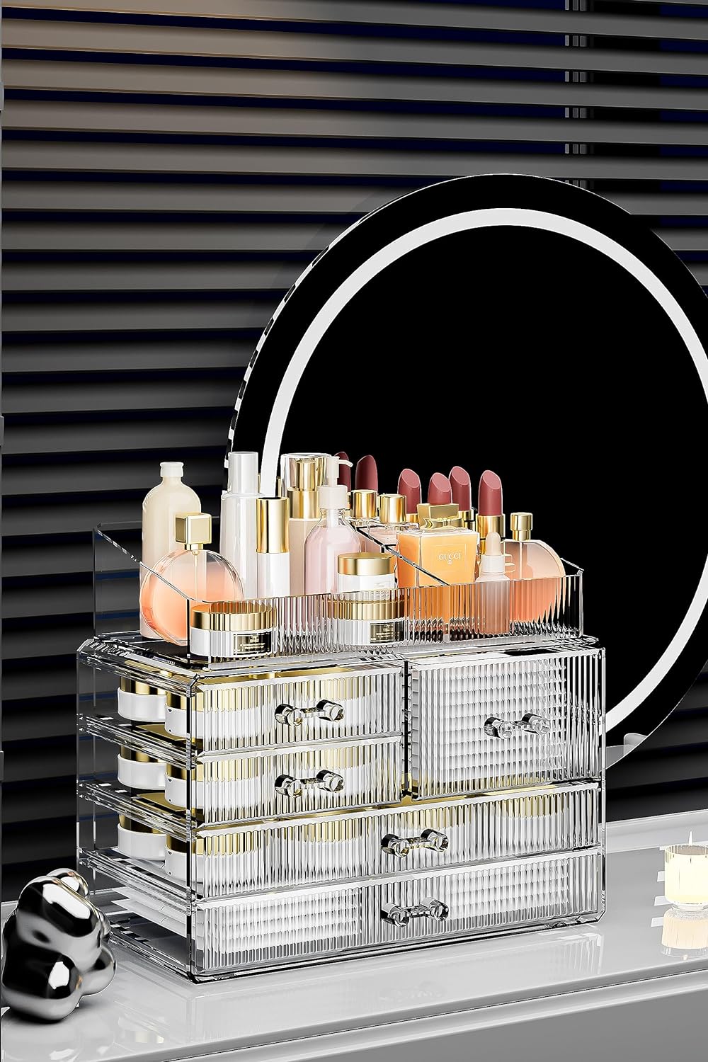 ZHIAI Stackable Storage Drawers, Acrylic Bathroom Counter Organizer Clear Makeup Organizers for Vanity, Kitchen Cabinets, Bathroom, Undersink, Home Organization and Storage (2Top 3 Drawers,)-FemmiqueWomen