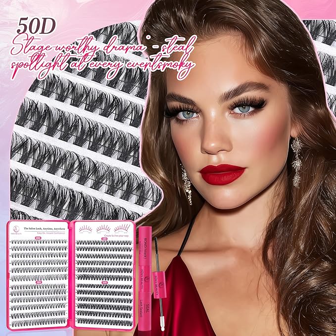 Waltz Lash Clusters Kit - Lash Clusters Lash Extension Kit with Bond and Seal Eyelash Cluster 20D30D40D50D-0.07D Cluster Eyelash Extensions Eyelash Extension Kit DIY at Home-FemmiqueWomen