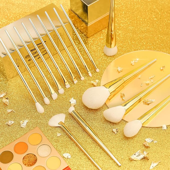 DUcare Makeup Brushes 15Pcs Makeup Brush Set with Holder Premium Synthetic Powder Foundation Contour Blush Concealer Eye Shadow Blending Liner Make Up Brush Kit gold-silver-FemmiqueWomen