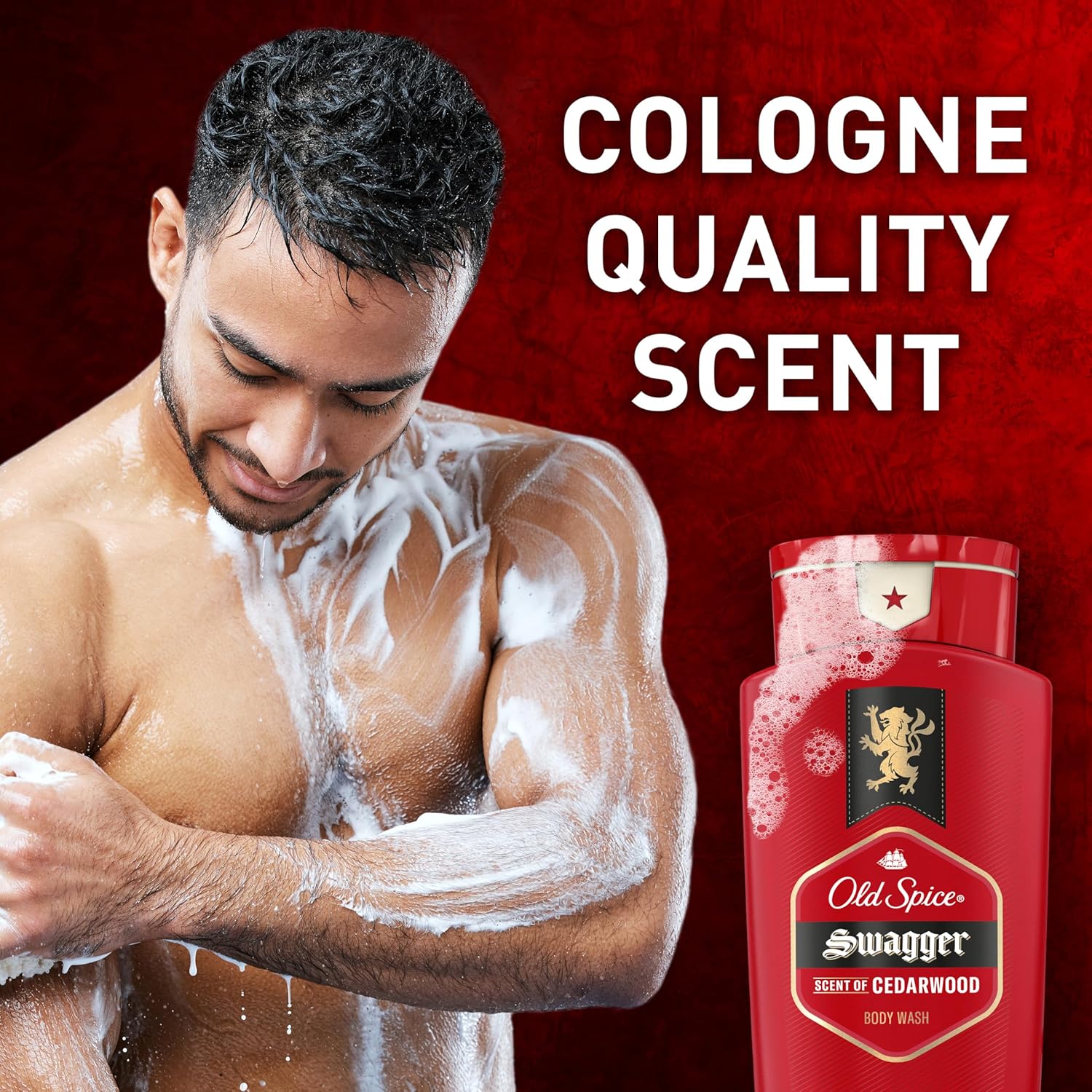 Old Spice Refreshing Body Wash for Men, 3X Defense, 24/7 Shower Fresh with Long Lasting Scent, Red Collection, Swagger with Cedarwood Scent, 24 oz (Pack of 2)-FemmiqueWomen