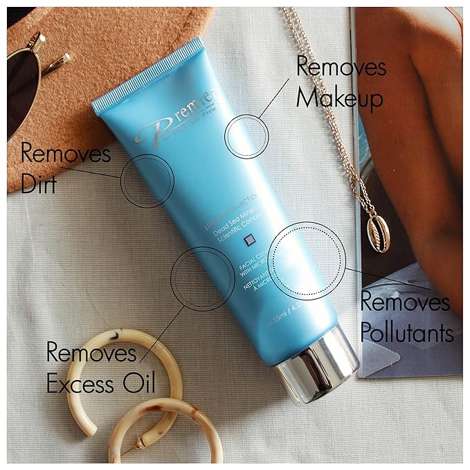 Premier Dead Sea Facial Cleanser with Micro Grains, Luxury collection foaming face wash, daily use skin care, nondrying, anti-aging Skin Care with aloe vera, witch hazel, Dermatologist Tested 4.4fl oz-FemmiqueWomen