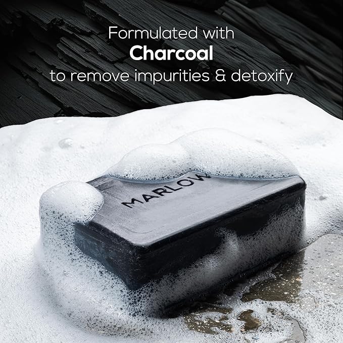 MARLOWE. No. 106 Charcoal Soap 7 oz (12 Bars) Body Bar Soap for Men, Cleansing, Purifying & Hydrating with Natural Extracts, Shea Butter, Olive Oil & Green Tea Extracts, Fresh Woodsy Scent-FemmiqueWomen