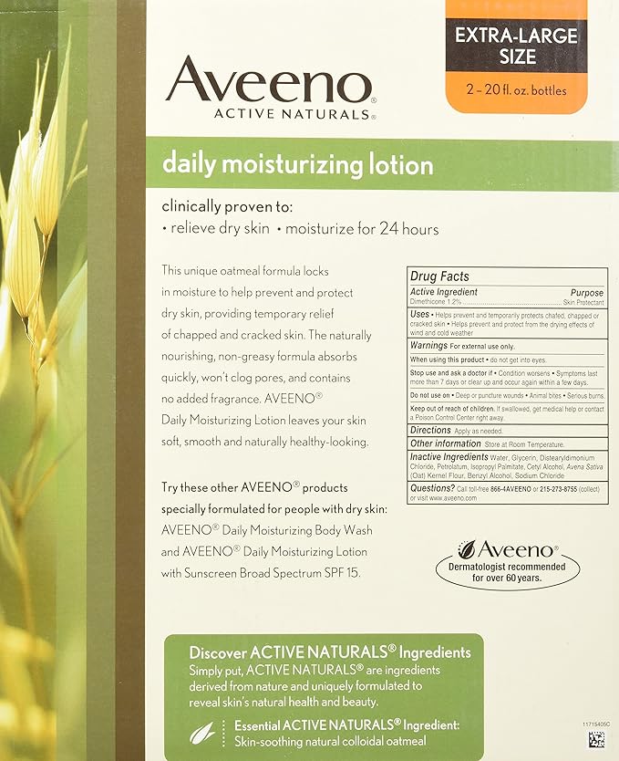 Aveeno Active Naturals Daily Moisturizing Lotion, New 2 Pack Of 20 Fl Ounce Pump, 1 Fl Ounce-FemmiqueWomen