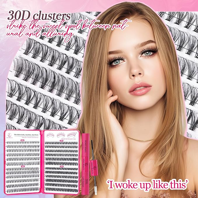 Waltz Lash Clusters Kit - Lash Clusters Lash Extension Kit with Bond and Seal Eyelash Cluster 20D30D40D50D-0.07D Cluster Eyelash Extensions Eyelash Extension Kit DIY at Home-FemmiqueWomen