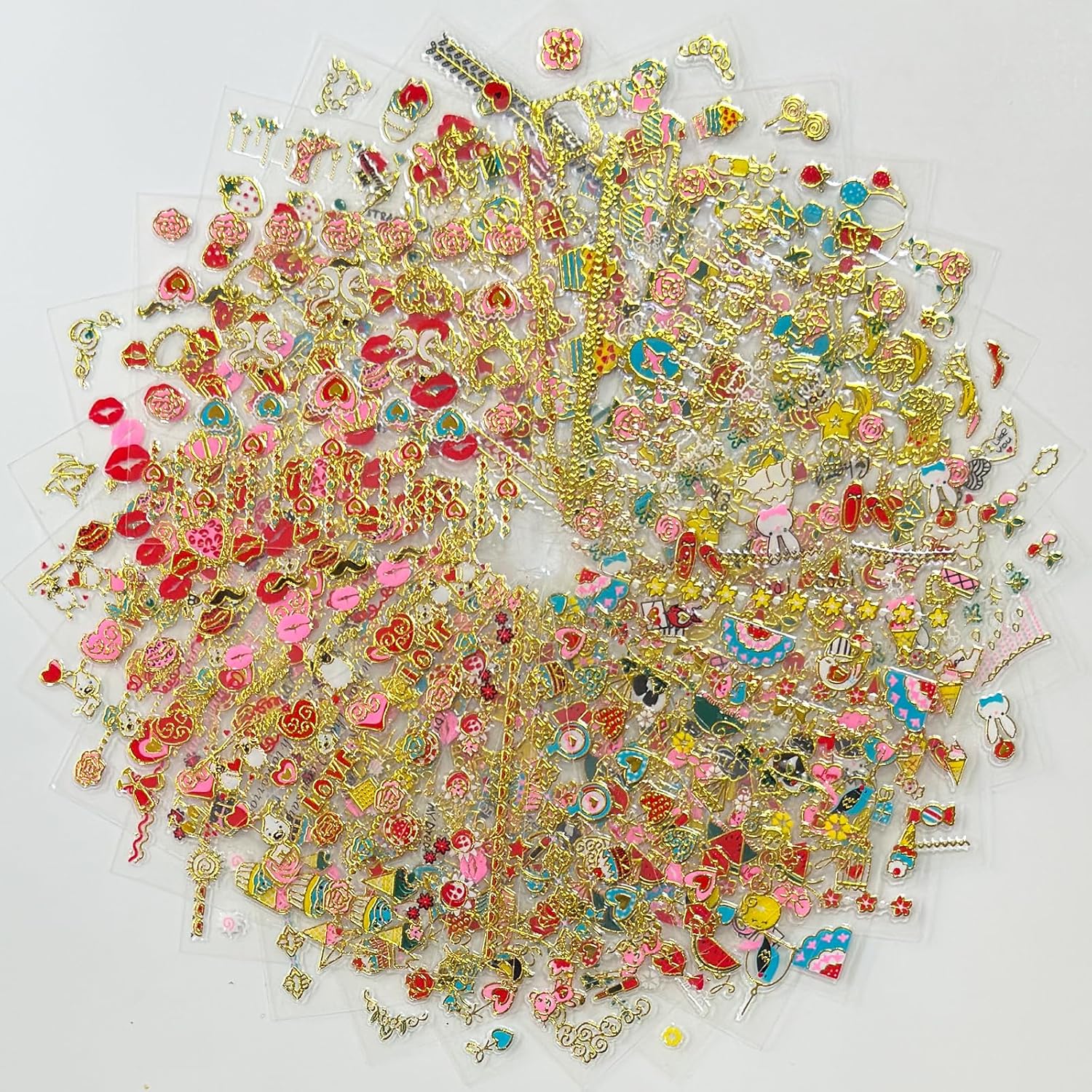 30 Sheets Valentine's Day Nail Art Stickers Red Heart Nail Decals 3D Self-Adhesive Rose Lip Kiss Nail Supplies DIY Acrylic Nails Decoration Accessories for Women and Girls-FemmiqueWomen