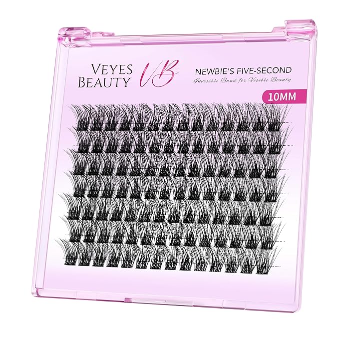 VEYESBEAUTY Lash Clusters Individual Eyelash Extensions Thin & Invisible Band DIY False Eyelashes for Self-application Newbie's Five-Second Series Wispy Lash Tray, Boldeye 10mm Single Length-FemmiqueWomen