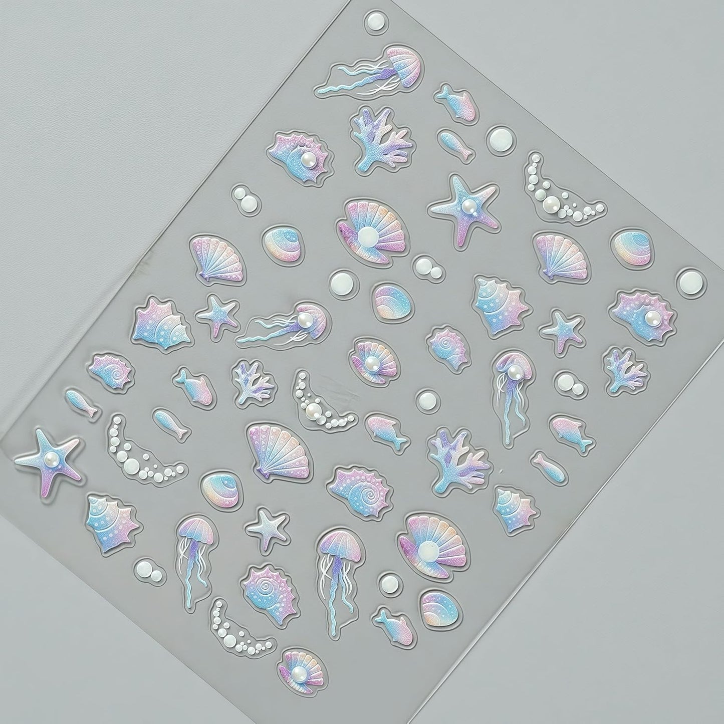 1 Sheets Embossed Shell Starfish Nail Art Stickers 5D Self Adhesive Summer Marine Life Fishtail Pearl Decals for Women Girls Manicure DIY Decorations Exquisite Cardboard Set-FemmiqueWomen
