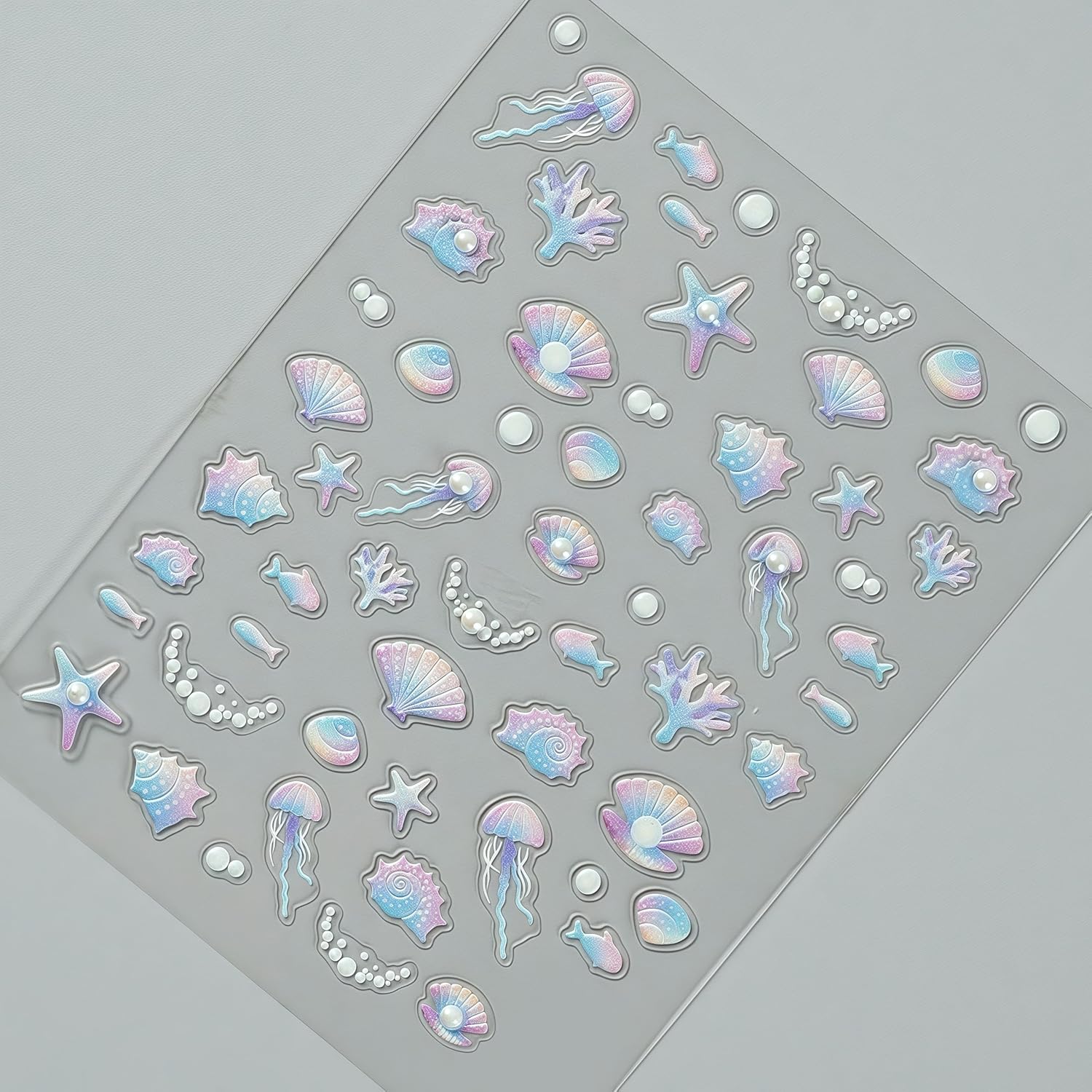 1 Sheets Embossed Shell Starfish Nail Art Stickers 5D Self Adhesive Summer Marine Life Fishtail Pearl Decals for Women Girls Manicure DIY Decorations Exquisite Cardboard Set-FemmiqueWomen