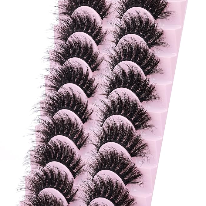 FANXITON False Eyelashes Fluffy Mink Lashes 20 mm Cat Eye Lashes Long 5D Wispy Dramatic 10 Pairs Pack-FemmiqueWomen