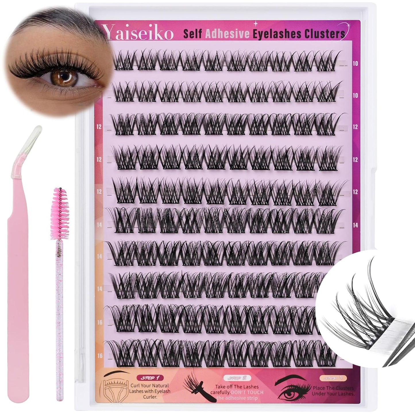 Self Adhesive Eyelashes Clusters Wispy Eyelash Extension Self Adhesive Eyelashes Reusable Press on Lashes No Glue Needed lash Clusters 10-16mm D Curl Individual Lashes Extensions with Tweezers-FemmiqueWomen