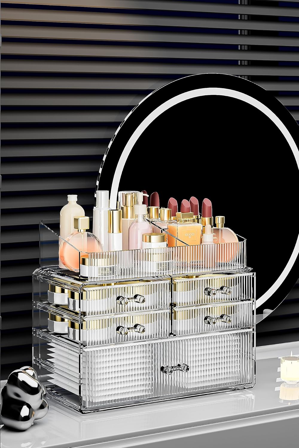 ZHIAI Stackable Organizer, Acrylic Cosmetic Organizer for Dresser, Vanity, Kitchen Cabinet, Bathroom, Under Sink, Home Organization and Storage (1 Top 5 Drawers)-FemmiqueWomen