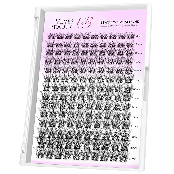 VEYESBEAUTY Lash Clusters Individual Eyelash Extensions Thin & Invisible Band DIY False Eyelashes for Self-application Newbie's Five-Second Series Wispy Lash Tray, LuxeBold 8-16mm Mixed Length-FemmiqueWomen