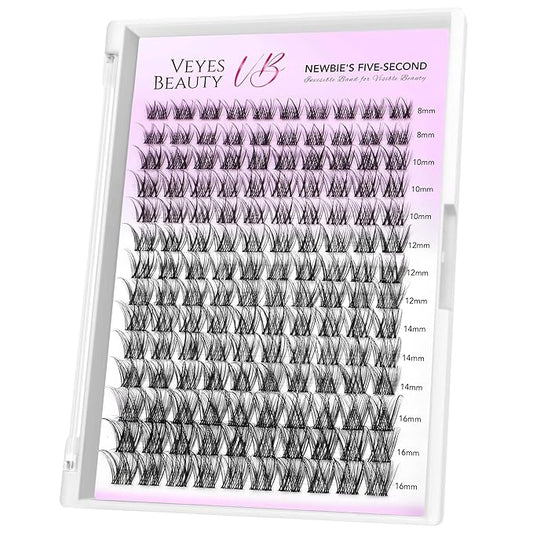 VEYESBEAUTY Lash Clusters Individual Eyelash Extensions Thin & Invisible Band DIY False Eyelashes for Self-application Newbie's Five-Second Series Wispy Lash Tray, LuxeBold 8-16mm Mixed Length-FemmiqueWomen