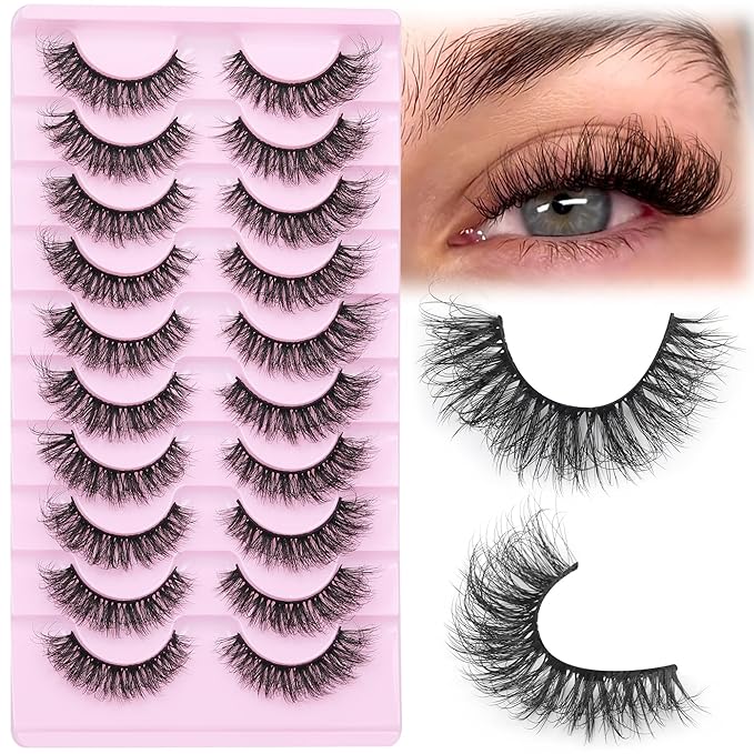 Mink Lashes 10 Pairs False Eyelashes D Lashes Natural Cat Eye Volume Faux Mink Lashes Wispy 18 mm 5D Thick Soft Eyelashes Pack by FANXITON-FemmiqueWomen