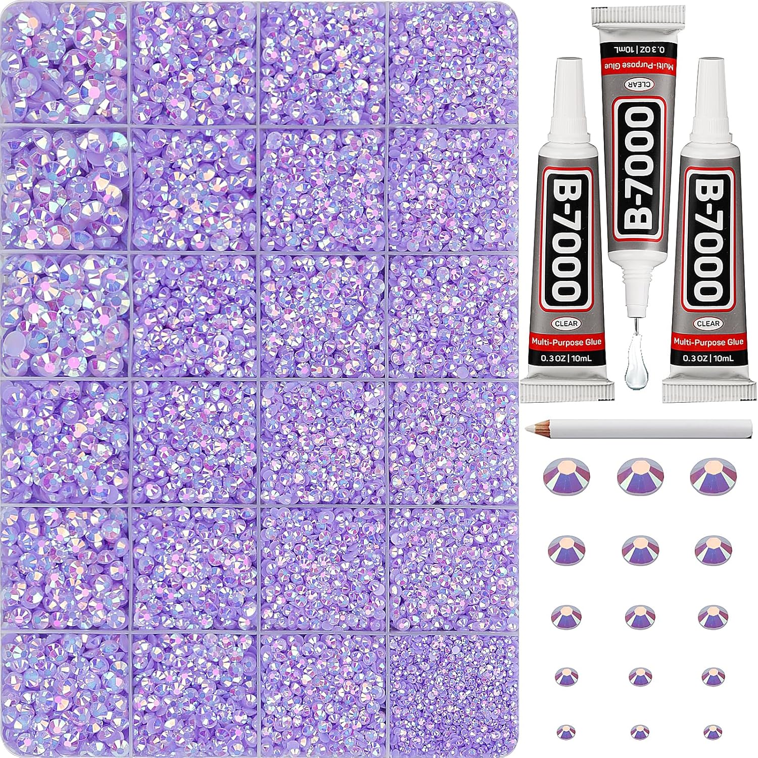 30000Pcs Resin Jelly Rhinestones Set for Crafting Bedazzling, Light Purple AB Flatback Gems Jewels for Crafts Clothes Shoes Fabric Outfit Nails Makeup, Flat Back Lavender Crystal 2-6mm with b7000 Glue-FemmiqueWomen