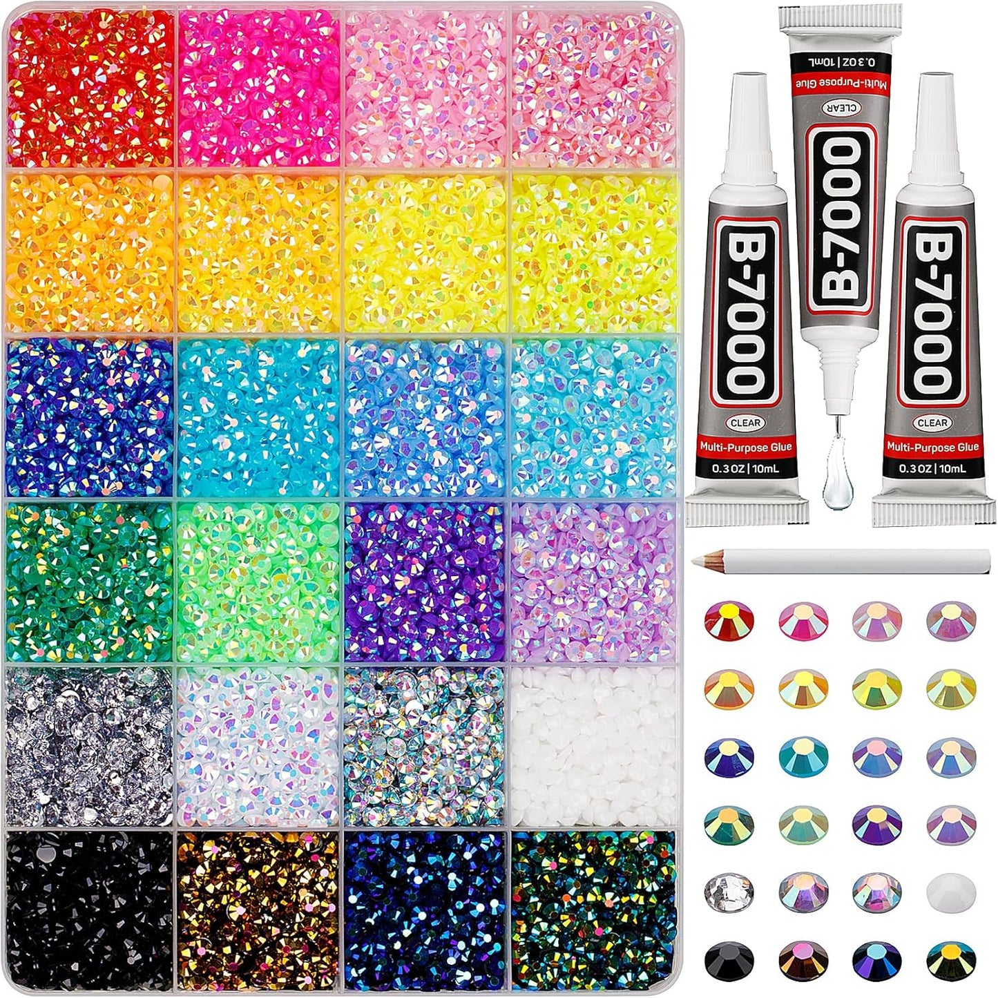 16000Pcs Resin Jelly Rhinestones for Bedazzling Crafting, Multi Colored 4mm Flatback Gems for Clothing Crafts Shoes t Shirts, Flat Back Assorted Color Bedazzled Jewels Crystals with 3X10ml b 7000 Glue-FemmiqueWomen