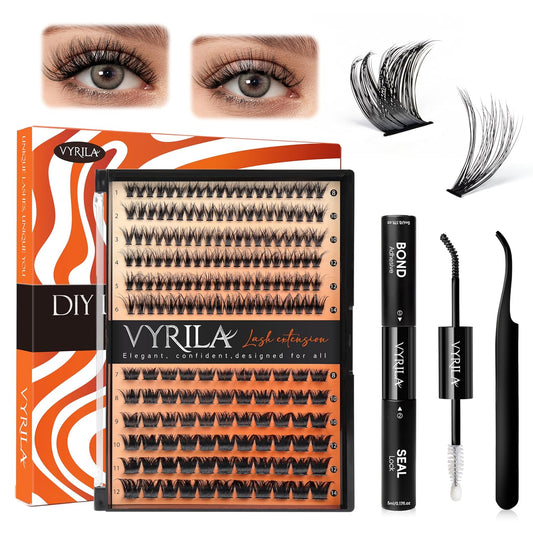 Lash Clusters Kit-VYRILA 0.07mm Wispy 8-14mix C Curl Eyelash Clusters with Lash Bond and Seal Waterproof, Eyelash Tweezers (30P+S03 KIT 186pcs-8-14mix)-FemmiqueWomen