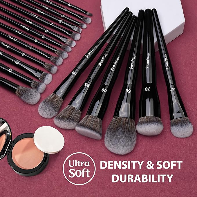 Bueart Design 19Pcs Professional Grade Labeled Makeup Brushes Set, Large Foundation Powder Contour Concealer eyeshadow Blush EyeLiner Make up Brushes,Premium Synthetic hair,Vegan Cruelty-free-FemmiqueWomen