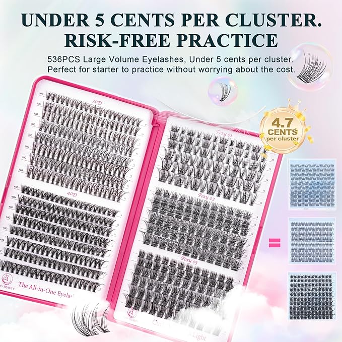 Lash Clusters - Wispy Lash Clusters For Natural Look 8-16MM 536Pcs Eyelash Clusters D Curl Individual Lashes for DIY Lash Extension Kit-FemmiqueWomen