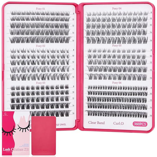 Lash Clusters Kit 432pcs Wispy Lashes Clusters Lash Clusters Clear Band Eyelash Clusters Natural Look Lash Extension Kit Invisible Band Lashes 0.07D-FemmiqueWomen