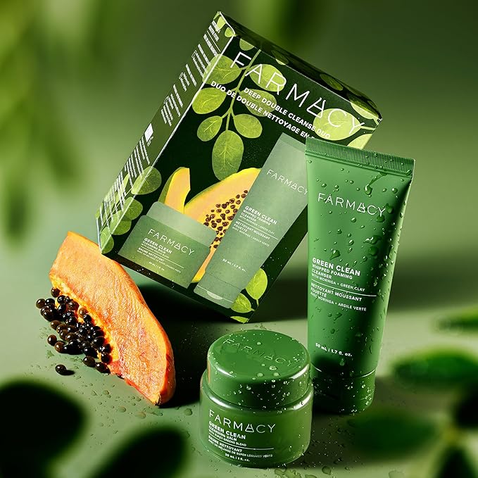 Farmacy Deep Double Cleanse Skincare Gift Set - Green Clean Makeup Remover Cleansing Balm & Whipped Foaming Face Wash for Oily Skin - Melts Away Makeup & Helps Promote Healthy Skin (2 Count)-FemmiqueWomen
