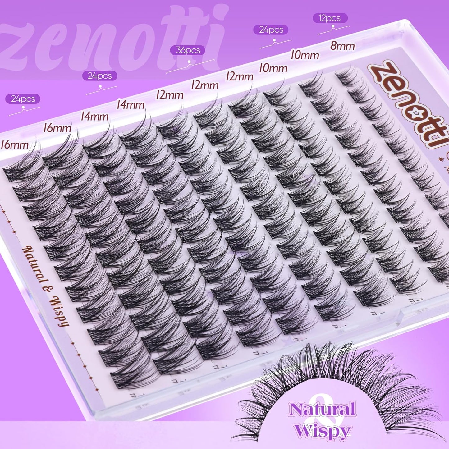 Self Adhesive Eyelash Clusters Natural Self Adhesive Lashes Cluster No Glue Eyelashes Press on Lashes Pre Glued Wispy Cluster Eyelash Extensions 8-16mm 120Pcs by zenotti-FemmiqueWomen