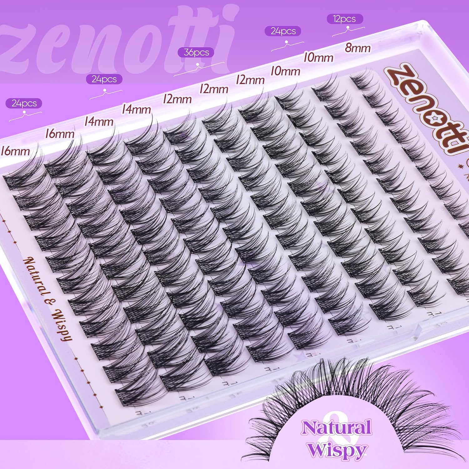 Self Adhesive Eyelash Clusters Natural Self Adhesive Lashes Cluster No Glue Eyelashes Press on Lashes Pre Glued Wispy Cluster Eyelash Extensions 8-16mm 120Pcs by zenotti-FemmiqueWomen