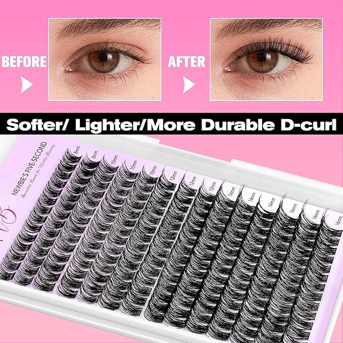 VEYESBEAUTY Lash Clusters Individual Eyelash Extensions Thin & Invisible Band DIY False Eyelashes for Self-application Newbie's Five-Second Series Wispy Lash Tray, Boldeye 8-16mm Mixed Length-FemmiqueWomen