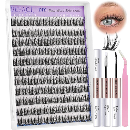 Natural Lash Clusters Wispy Cluster Eyelash Extensions Waterproof Individual Lashes 12&13mm Short Eyelash Clusters Manga Lashes Clusters Kit(132Pcs,C Curl)-FemmiqueWomen