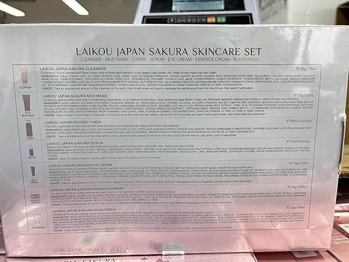 Skin Care Set JAPAN-SAKURA Women Beauty Gift Sets Skin Care Kit, Self-Care Skincare Set: Cleanser,Toner,Serum,Cream,Mud Mask,Eye Cream,Sunscreen, Facial Kit for Women Teen Girls Mom Daughter 7pcs-FemmiqueWomen