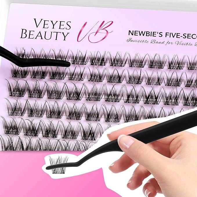 VEYESBEAUTY Lash Clusters Individual Eyelash Extensions Thin & Invisible Band DIY False Eyelashes for Self-application Newbie's Five-Second Series Wispy Lash Tray, LuxeBold 8-16mm Mixed Length-FemmiqueWomen